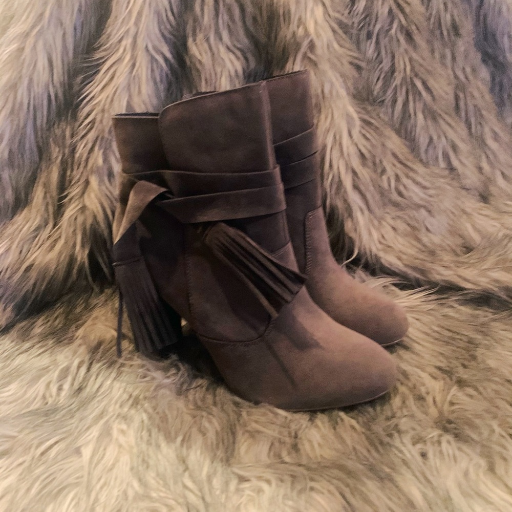 Gray Suede Tassel Bootie